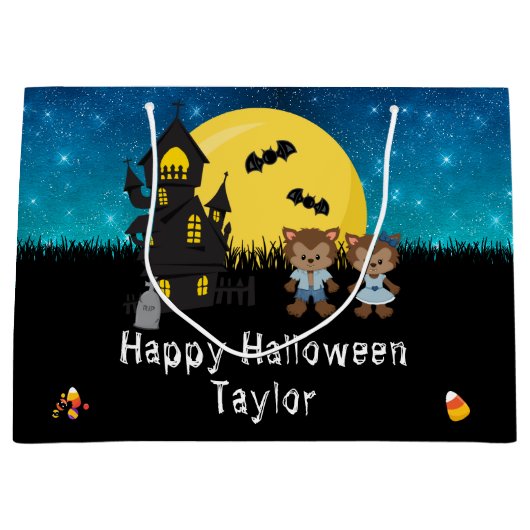 Gelukkig Halloween Kostuum Party Weerwolf Blauw Groot Cadeauzakje (Voorkant)