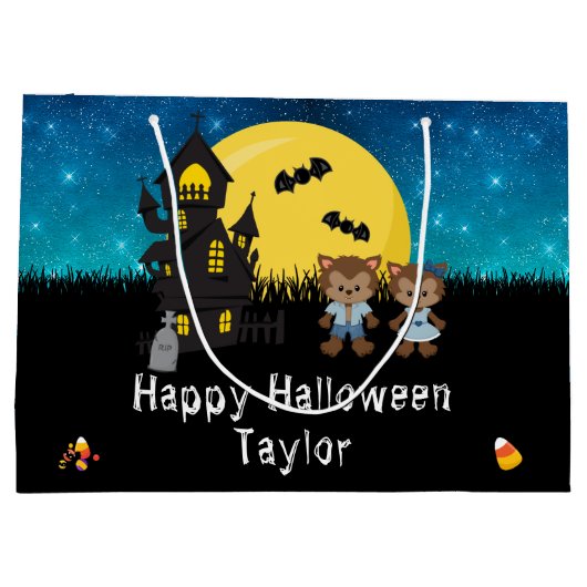 Gelukkig Halloween Kostuum Party Weerwolf Blauw Groot Cadeauzakje (Achterkant)