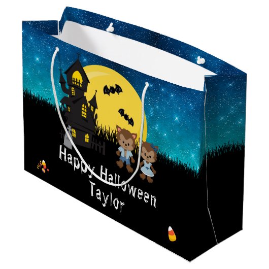 Gelukkig Halloween Kostuum Party Weerwolf Blauw Groot Cadeauzakje (Achterkant Gekanteld)