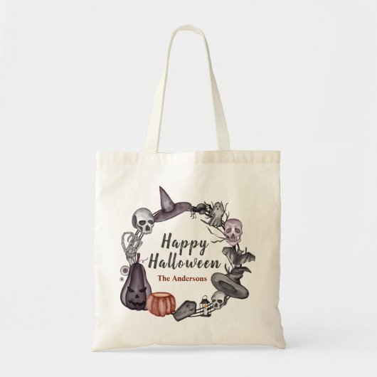 Gelukkig Halloween Krans Trick or Treat Boodschapp Tote Bag (Voorkant)