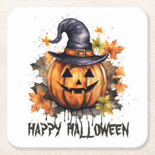 Gelukkig Halloween Kwaadaardige grijnzende pompoen Kartonnen Onderzetters