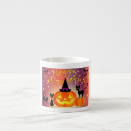 Gelukkig Halloween Leuke Lichte Pompoenen Feest Espresso Kop