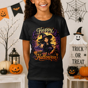 Gelukkig Halloween Lieve Heks Vliegend op Bezem T-shirt