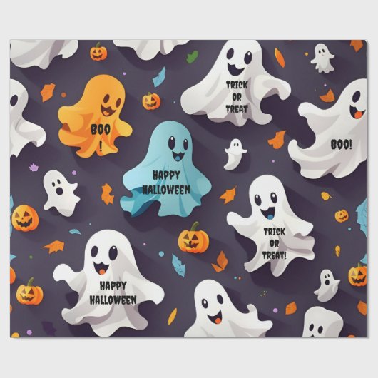 Gelukkig Halloween Mini Geesten Wrapping Papier (Vlak)