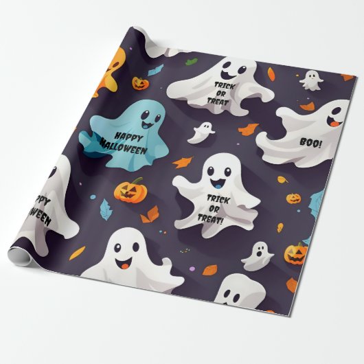 Gelukkig Halloween Mini Geesten Wrapping Papier (Uitgerold)