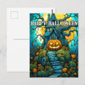Gelukkig Halloween Moon-verlicht Haunted House Briefkaart (Voorkant / Achterkant)