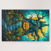Gelukkig Halloween Moon-verlicht Haunted House Legpuzzel (Horizontaal)