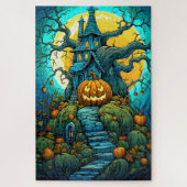 Gelukkig Halloween Moon-verlicht Haunted House Legpuzzel (Verticaal)