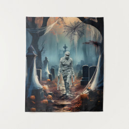 Gelukkig Halloween Mummie Op Een Begraafplaats Wandkleed