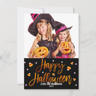 Gelukkig Halloween Oranje Folie Modern Schrift Fot Kaart