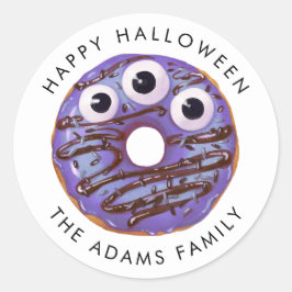 Gelukkig Halloween Paarse Drieogen Monster Donut Ronde Sticker