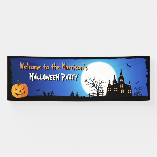 Gelukkig Halloween Party Blauw Moonlight Enge Nach Spandoek (Horizontaal)