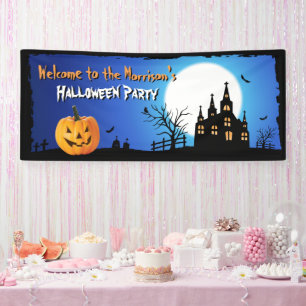 Gelukkig Halloween Party Blauw Moonlight Enge Nach Spandoek