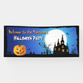 Gelukkig Halloween Party Blauw Moonlight Enge Nach Spandoek (Horizontaal)