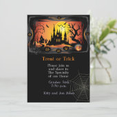 Gelukkig Halloween Party "Treat or Trick" Magisch Kaart (Staand voorkant)