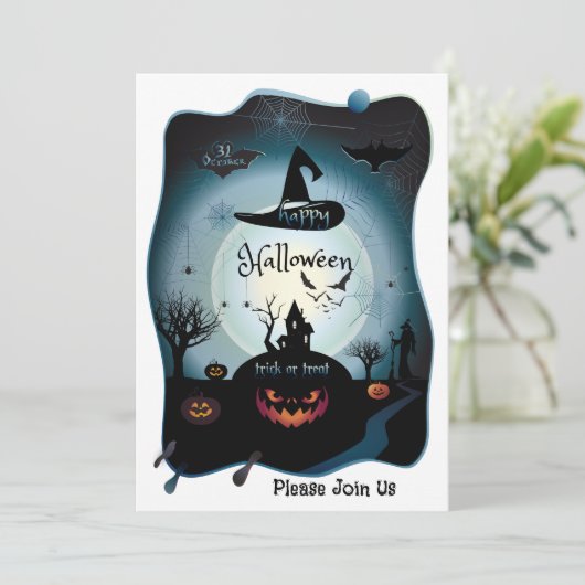 Gelukkig Halloween Party "Treat or Trick" Magisch Kaart (Staand voorkant)