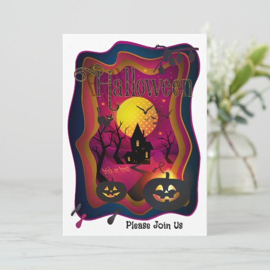 Gelukkig Halloween Party "Treat or Trick" Magisch Kaart (Staand voorkant)