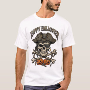 Gelukkig Halloween Piraat Schedel Kruisbeenderen P T-shirt