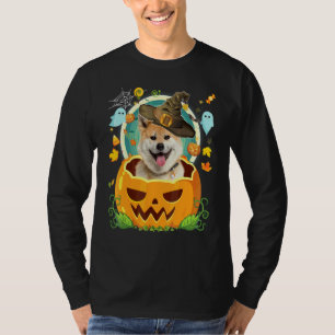 Gelukkig Halloween Pompoen Akita Inu Hond Heks Sch T-shirt