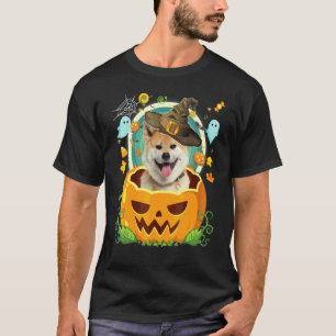 Gelukkig Halloween Pompoen Akita Inu Hond Heks Sch T-shirt