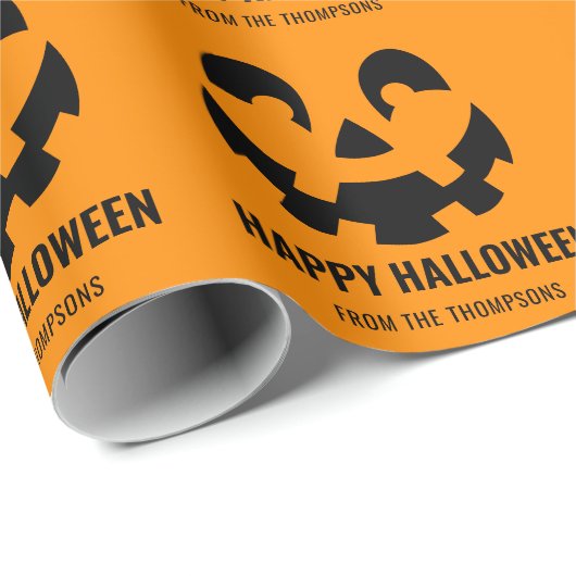 Gelukkig Halloween pompoen gezicht patroon met tek Cadeaupapier (Rol Hoek)