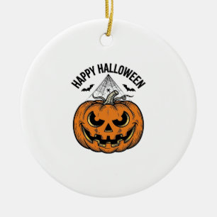 Gelukkig Halloween Pompoen Gezicht Vintage Vector Keramisch Ornament