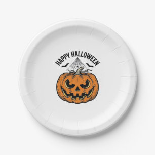 Gelukkig Halloween Pompoen Gezicht Vintage Vector  Papieren Bordje