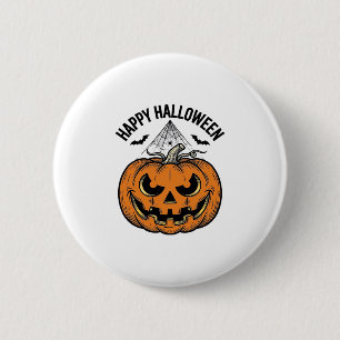 Gelukkig Halloween Pompoen Gezicht Vintage Vector Ronde Button 5,7 Cm