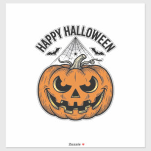 Gelukkig Halloween Pompoen Gezicht Vintage Vector  Sticker