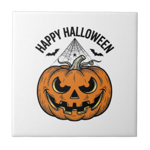 Gelukkig Halloween Pompoen Gezicht Vintage Vector Tegeltje