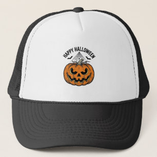 Gelukkig Halloween Pompoen Gezicht Vintage Vector Trucker Pet