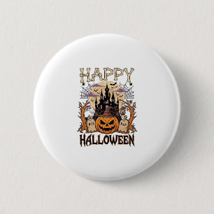 Gelukkig Halloween Pompoen Heksenhoed Verlaten Kas Ronde Button 5,7 Cm