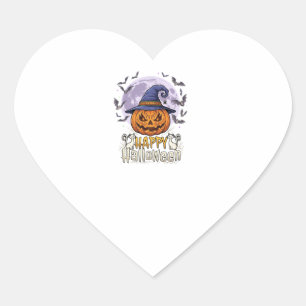 Gelukkig Halloween Pompoen Heksenhoed Vleermuizen Hart Sticker