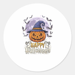 Gelukkig Halloween Pompoen Heksenhoed Vleermuizen Ronde Sticker