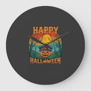 Gelukkig Halloween Pompoen Heksenhoed Volle Maan V Grote Klok