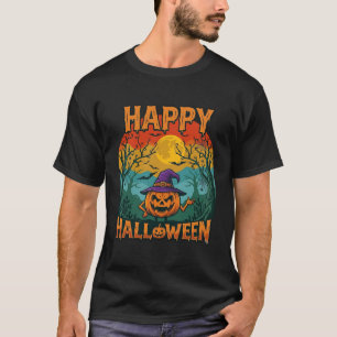 Gelukkig Halloween Pompoen Heksenhoed Volle Maan V T-shirt