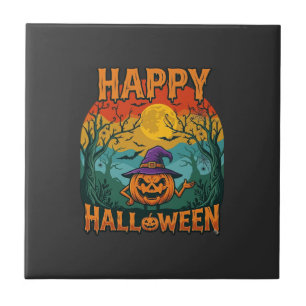 Gelukkig Halloween Pompoen Heksenhoed Volle Maan V Tegeltje