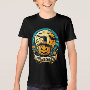 Gelukkig Halloween Pompoen in Heksenhoed Volle Maa Tri-Blend Shirt