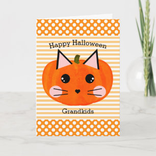 Gelukkig Halloween Pompoen Kat voor Kleinkinderen Kaart