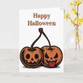 Gelukkig Halloween Pompoen Kersen Kaart (Gele Bloem)