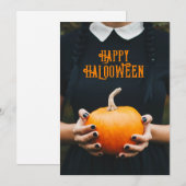 Gelukkig Halloween pompoen meisje zwarte jurk Feestdagenkaart (Voorkant / Achterkant)