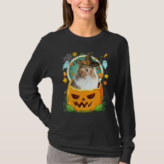 Gelukkig Halloween Pompoen Sheltie Hond Heks Mutsj T-shirt