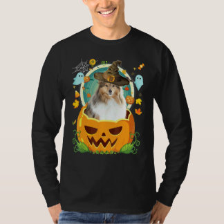 Gelukkig Halloween Pompoen Sheltie Hond Heks Mutsj T-shirt