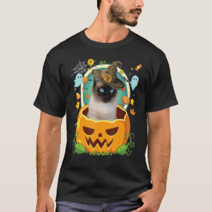 Gelukkig Halloween Pompoen Siamese Kat Heks Mutsje T-shirt