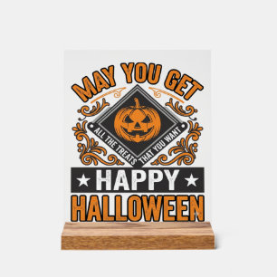 Gelukkig Halloween Pompoen Snoepjes Vintage Acryl Bord
