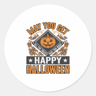 Gelukkig Halloween Pompoen Snoepjes Vintage Ronde Sticker
