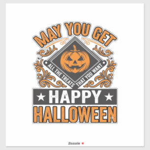 Gelukkig Halloween Pompoen Snoepjes Vintage Sticker