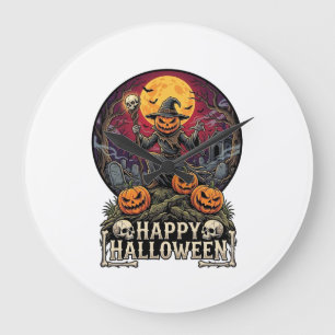 Gelukkig Halloween Pompoen Tovenaar Kerkhof Volle Grote Klok