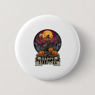 Gelukkig Halloween Pompoen Tovenaar Kerkhof Volle Ronde Button 5,7 Cm