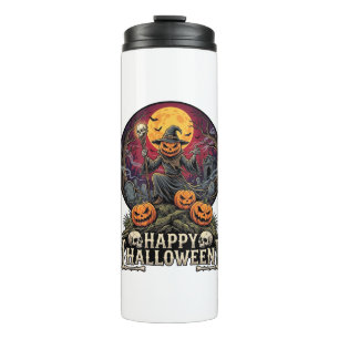 Gelukkig Halloween Pompoen Tovenaar Kerkhof Volle Thermosbeker